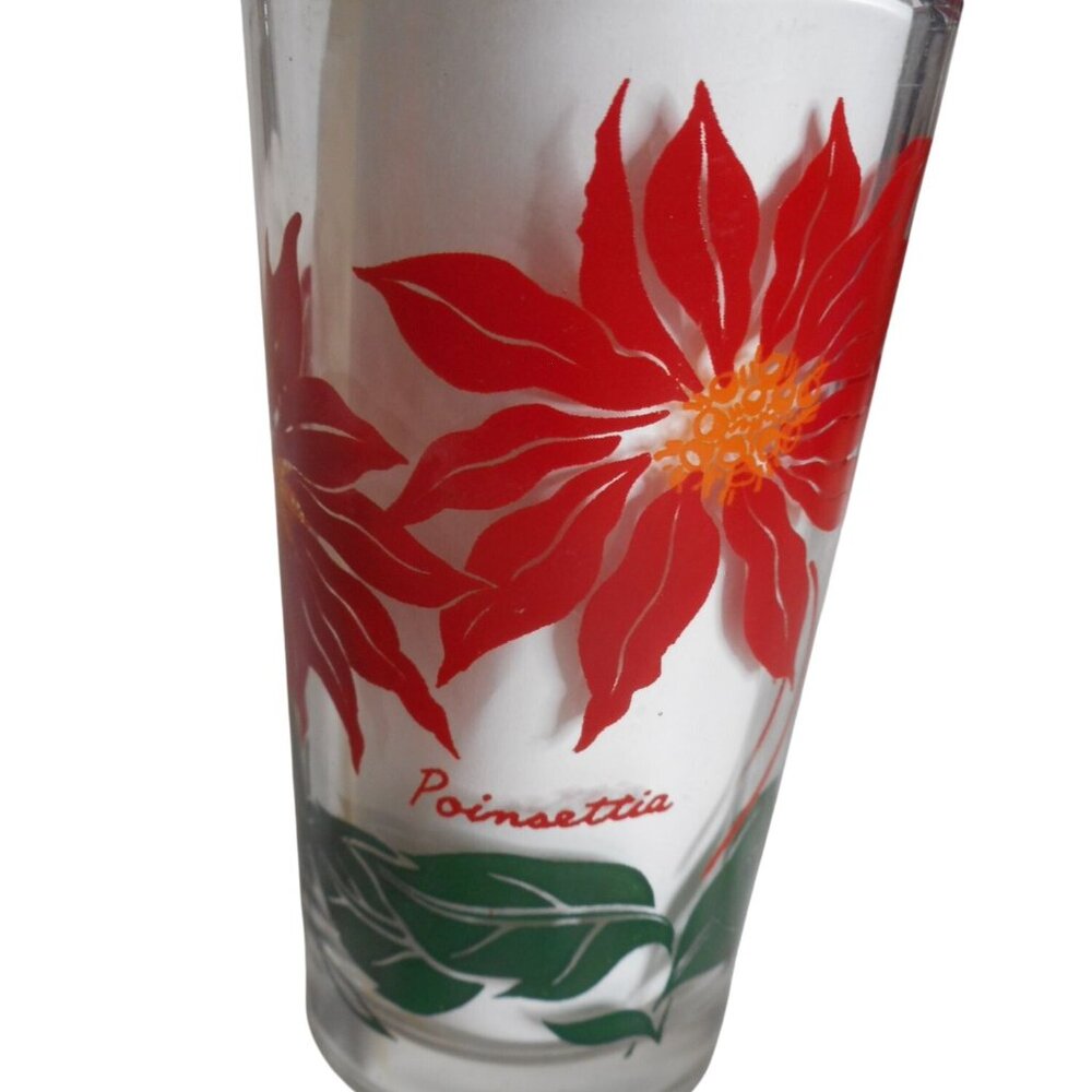 MCM Peanut Butter Juice Glass Tumbler Dark Red Poinsettia Estate find 5" #7